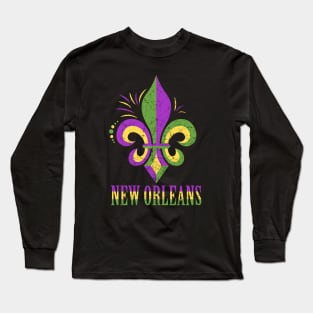 Distressed New Orleans Fleur De Lis long Long Sleeve T-Shirt